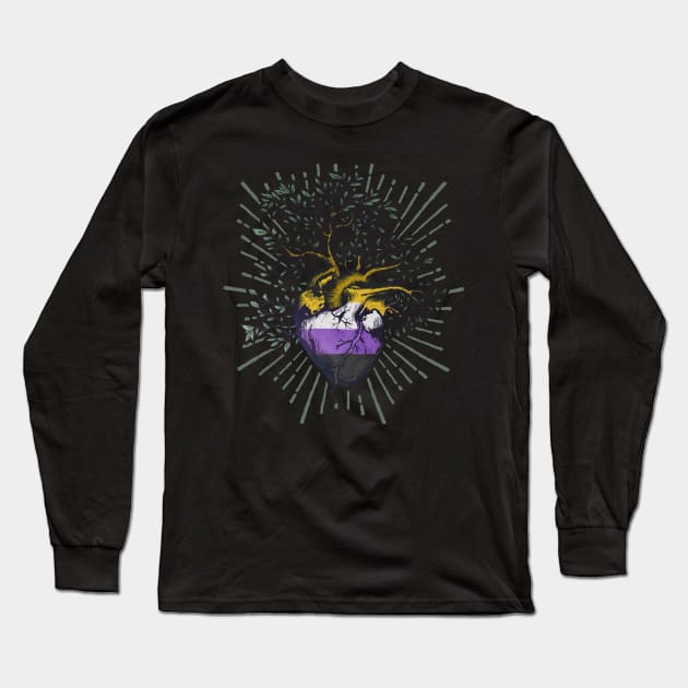 Nonbinary Heart Tree of Life Long Sleeve T-Shirt by Psitta